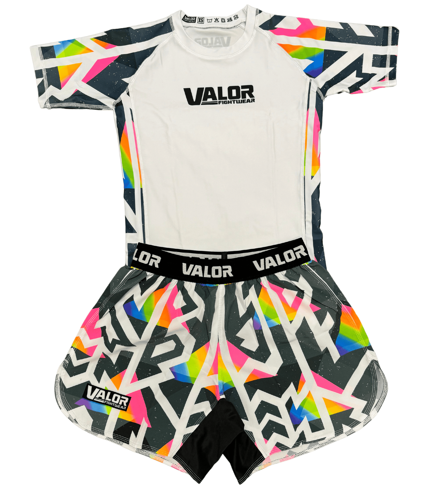 Kids No Gi BJJ/MMA Rash Guard - Geometric Fusion Flow White- Valor Fightwear Kids Rashguard Valor Fightwear