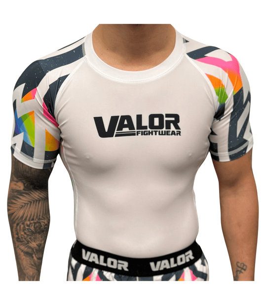 Geometric Design No Gi BJJ/MMA Rash Guard - Fusion Flow White - Valor Fightwear Adult Rashguard Valor Fightwear