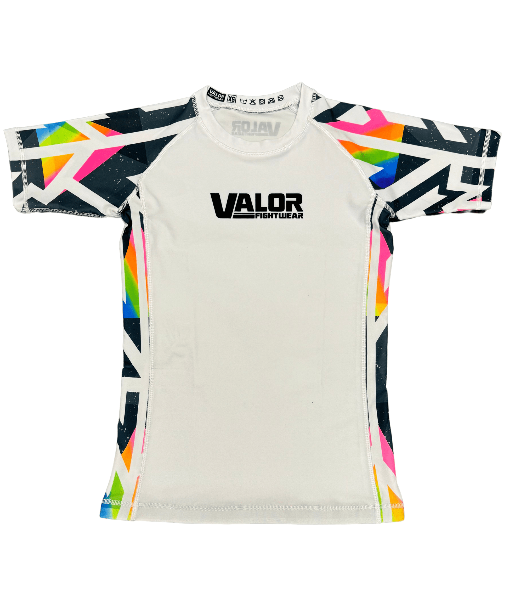 Kids No Gi BJJ/MMA Rash Guard - Geometric Fusion Flow White- Valor Fightwear Kids Rashguard Valor Fightwear