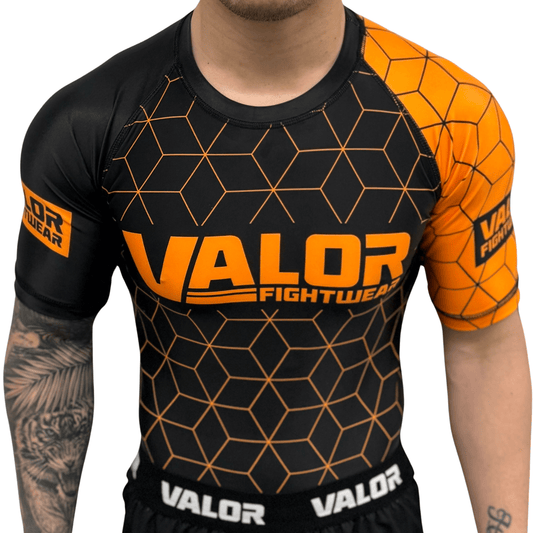 Kids No Gi BJJ/MMA Rash Guard - Geometric Orange - Valor Fightwear Kids Rashguard Valor Fightwear