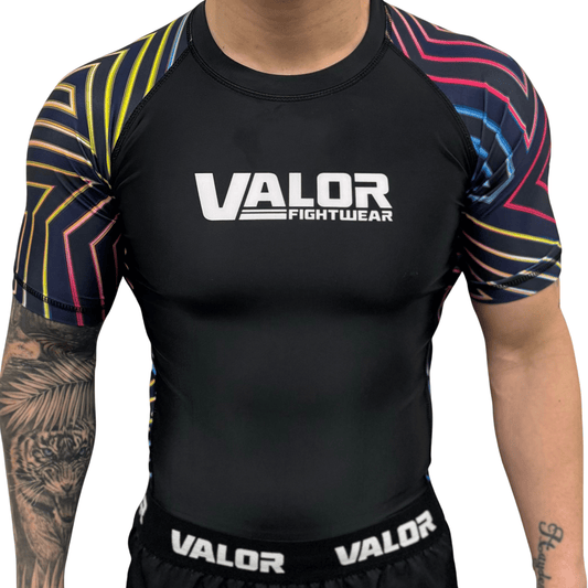 Kids No Gi BJJ/MMA Rash Guard - Geometric Neon - Valor Fightwear Kids Rashguard Valor Fightwear