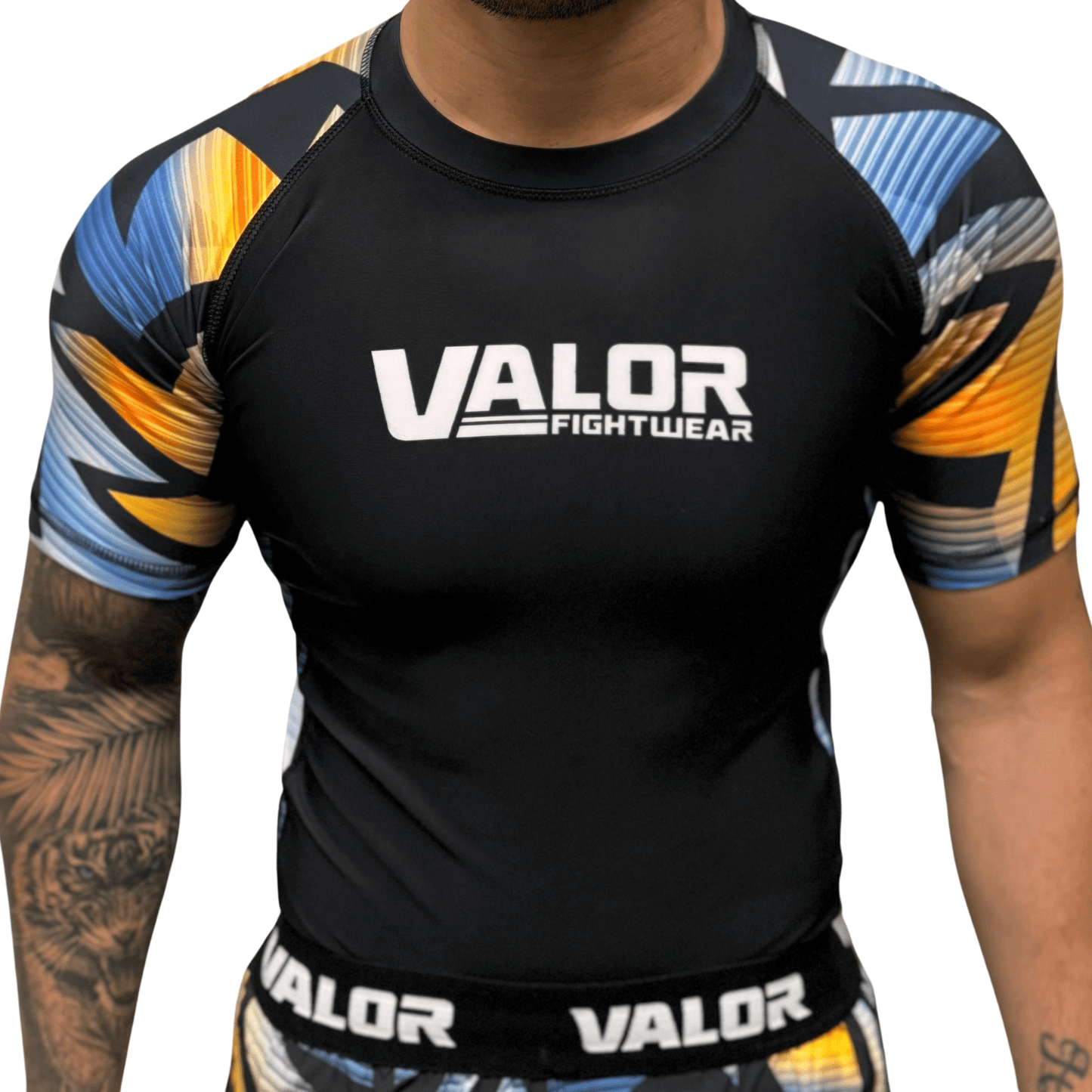 Kids No Gi BJJ/MMA Rash Guard - Geometric Orange - Valor Fightwear Kids Rashguard Valor Fightwear