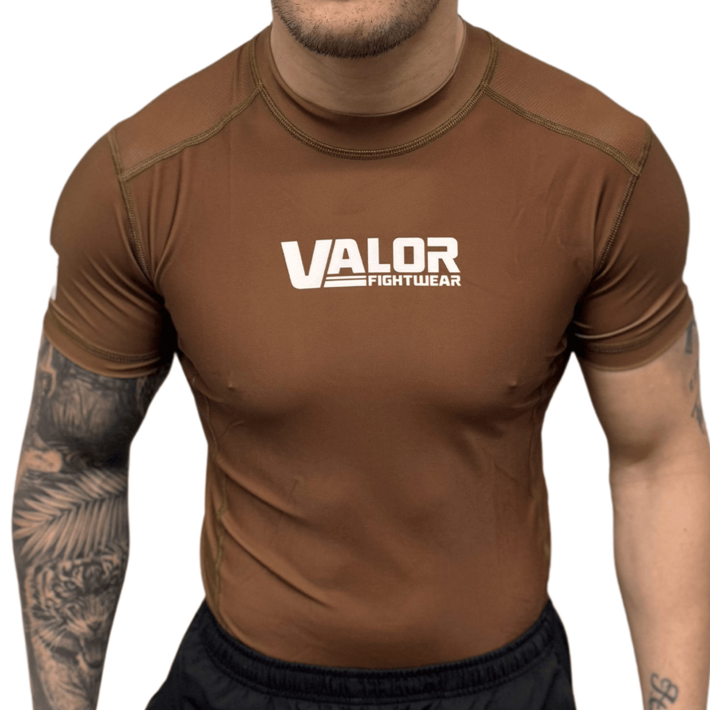 VALOR BROWN MESH SHORT SLEEVE RASH GUARD